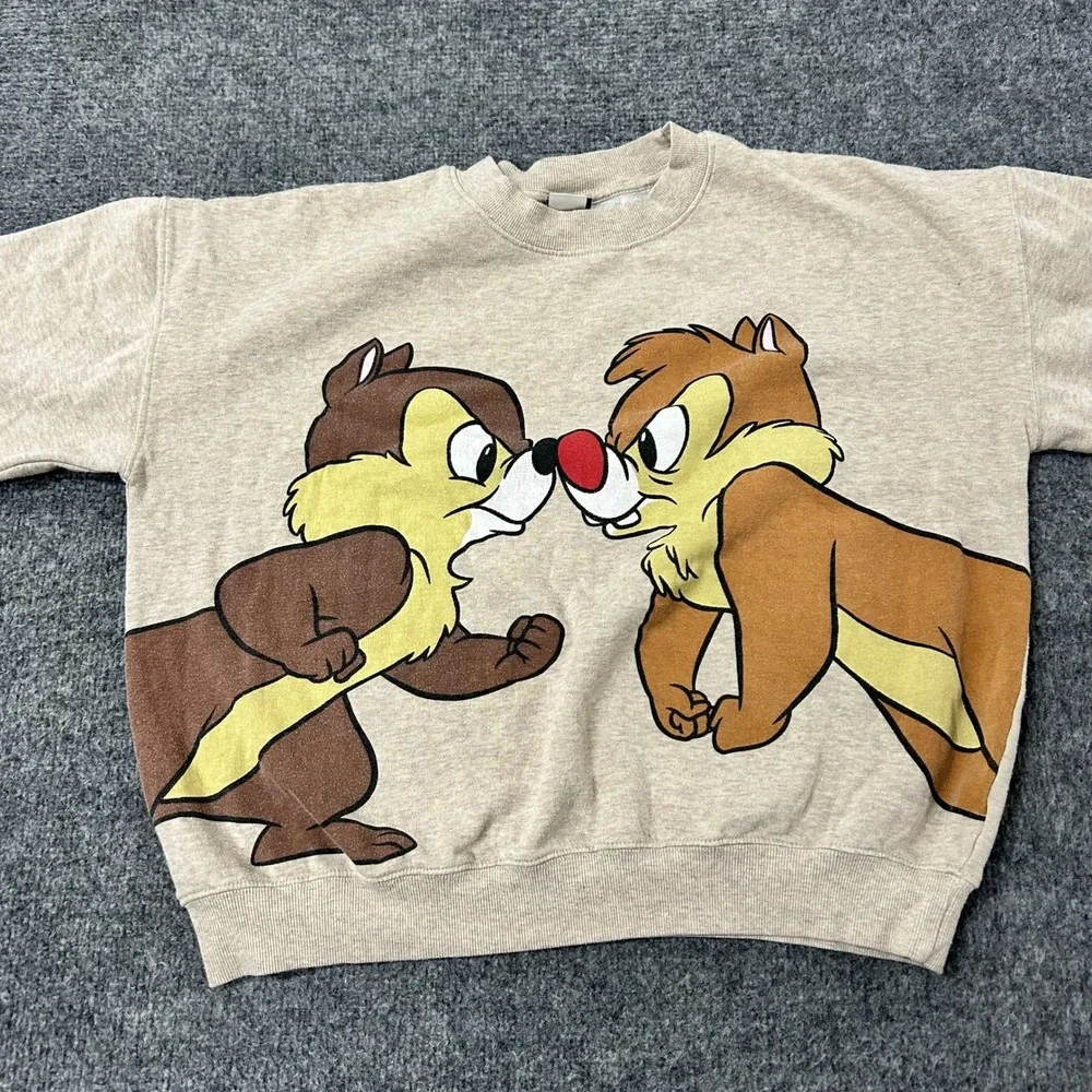 Disney Sweatshirt Womens Size M Tan Chip 'n Dale Graphic Pullover Crewneck
